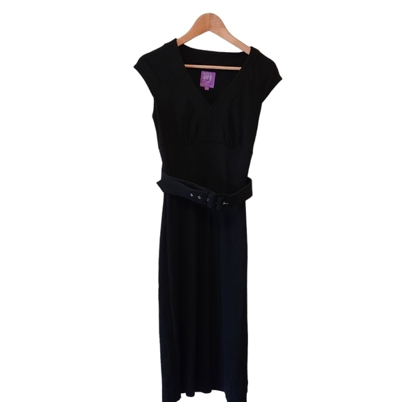 COCO & tashi belted cap sleeve v-neck midi dress flared corpcore office siren - Picture 3 of 12